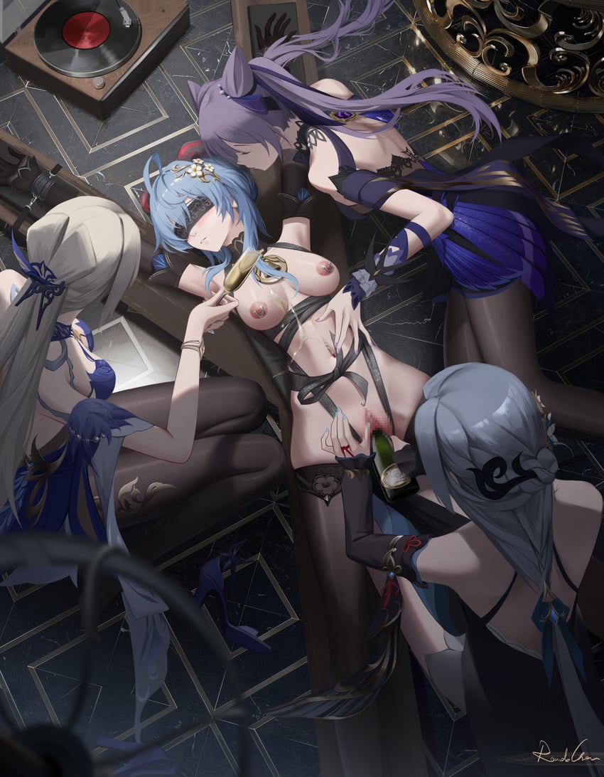 ganyu, keqing, ningguang, and shenhe (genshin impact) drawn by roundschen