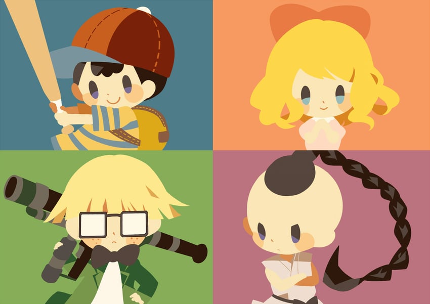 ness, paula, jeff andonuts, and poo (mother and 1 more) drawn by hitofutarai