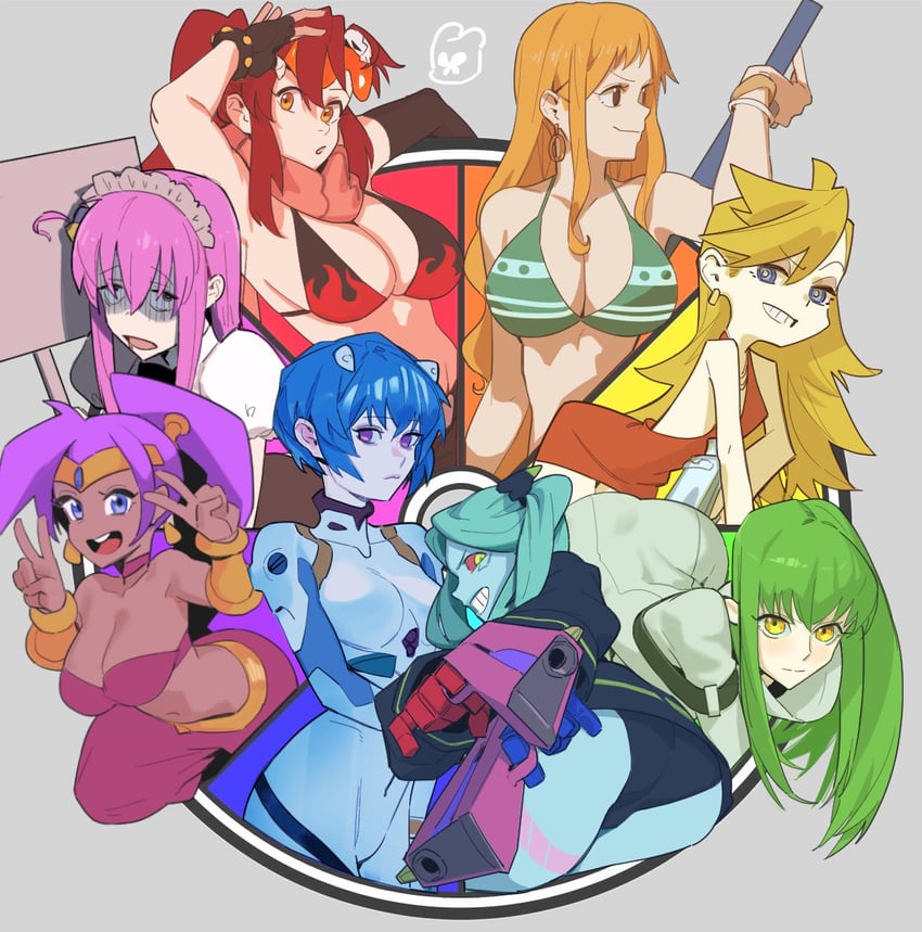 gotoh hitori, ayanami rei, nami, c.c., yoko littner, and 3 more (one piece and 8 more) drawn by hong_doo