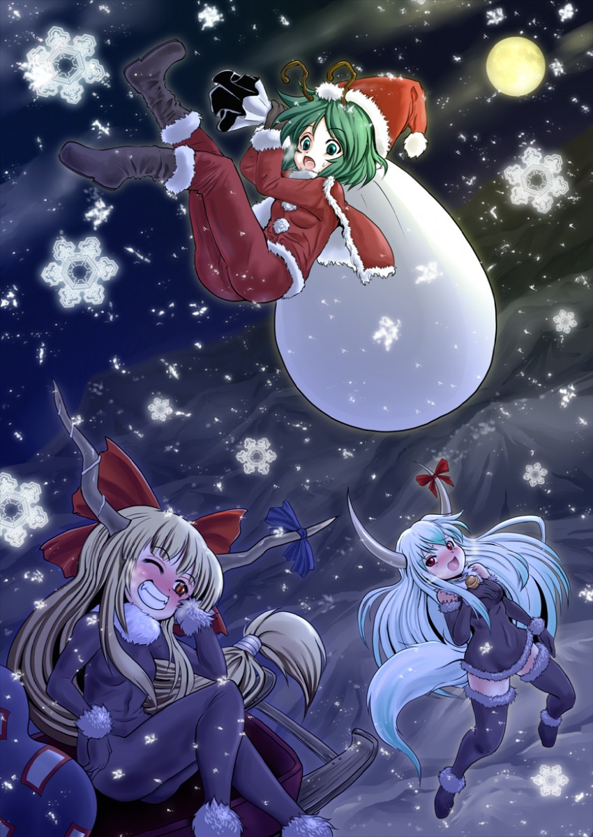 kamishirasawa keine, ibuki suika, wriggle nightbug, and ex-keine (touhou) drawn by madara_inosuke