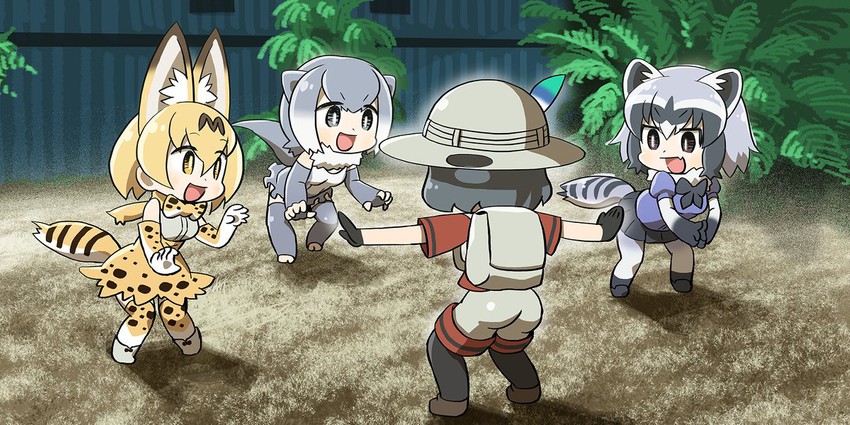 serval, kaban, common raccoon, and small-clawed otter (kemono friends and 1 more) drawn by chaki_(teasets)