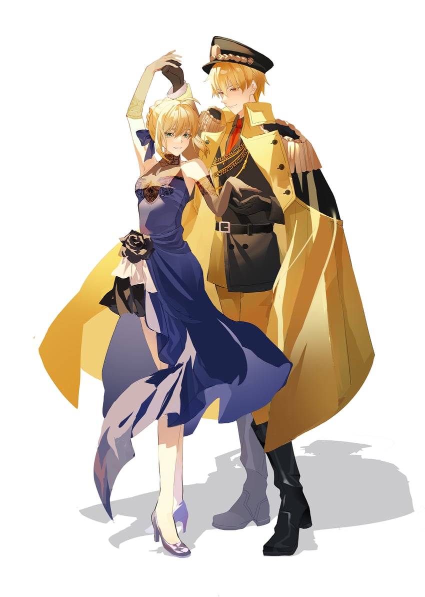 artoria pendragon, saber, and gilgamesh (fate and 3 more) drawn by anyuqiushui724