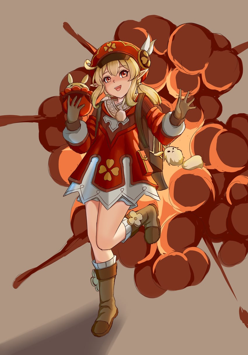 klee, dodoco, and jumpy dumpty (genshin impact) drawn by happy_(pixiv_24098338)