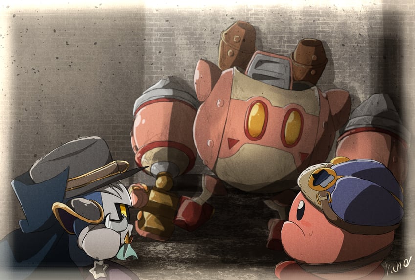 kirby, meta knight, and robobot armor (kirby and 1 more) drawn by rune_(ruupokesmash54)