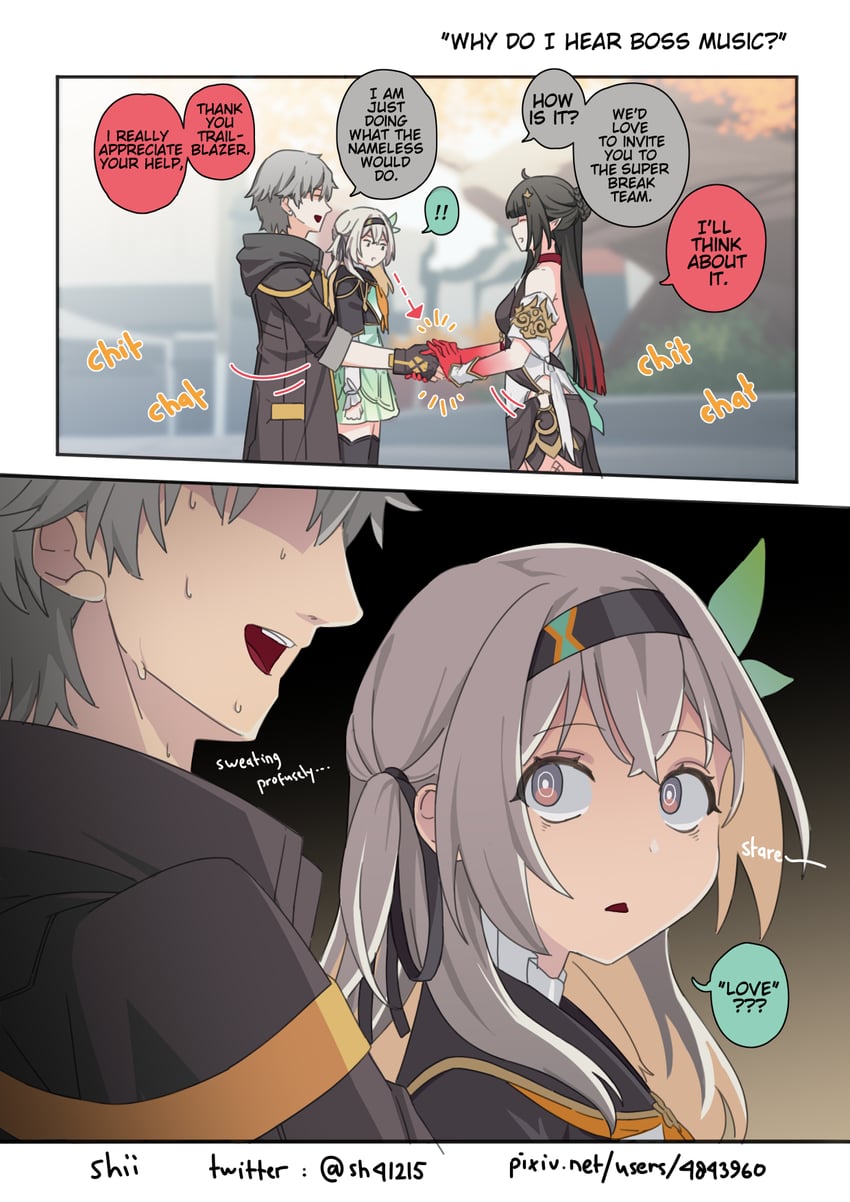 trailblazer, firefly, caelus, and lingsha (honkai and 2 more) drawn by shi_(shi4557)