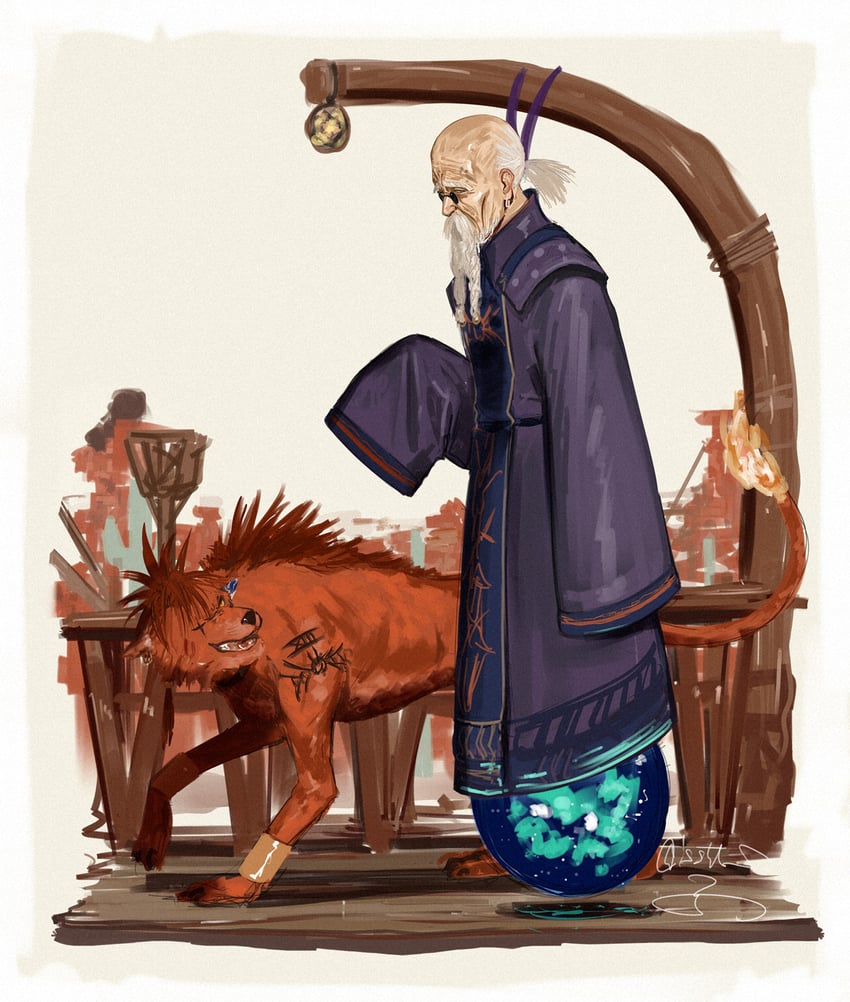 red xiii and bugenhagen (final fantasy and 3 more) drawn by isshiki_(ffmania7)