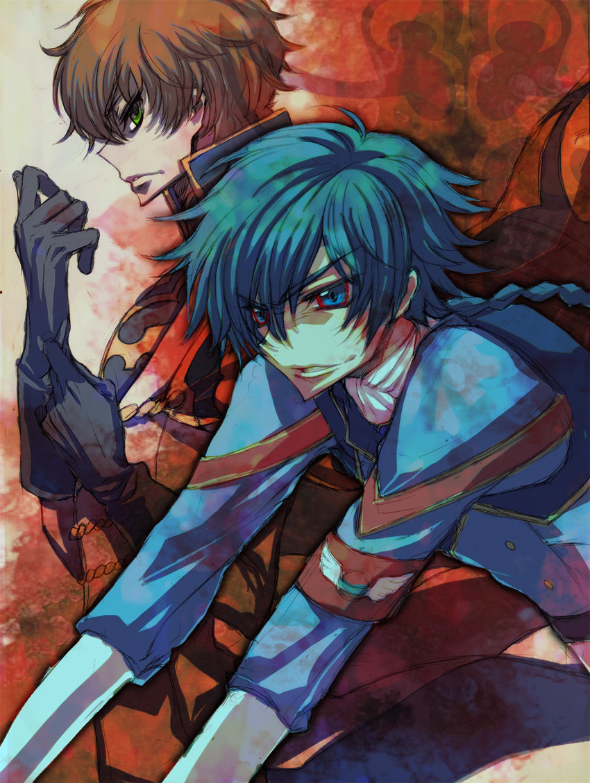 kururugi suzaku and hyuuga akito (code geass and 1 more) drawn by hyakutaroh