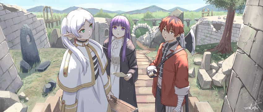 frieren, fern, and stark (sousou no frieren) drawn by umiroku