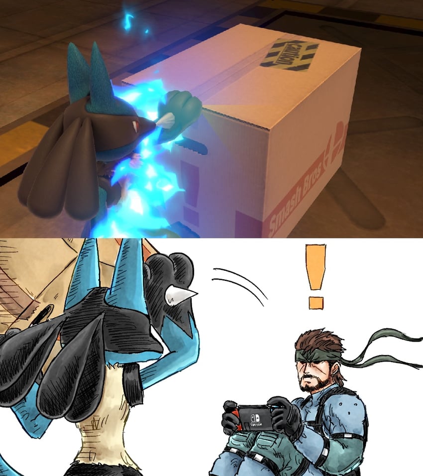 lucario and solid snake (pokemon and 2 more) drawn by kicdon