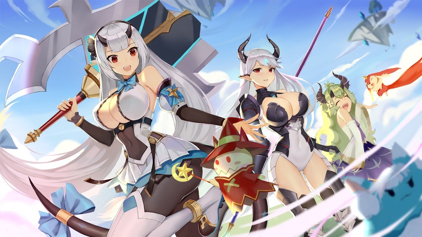 luna, yufine, alencia, and arkasus (epic seven) drawn by ocarino