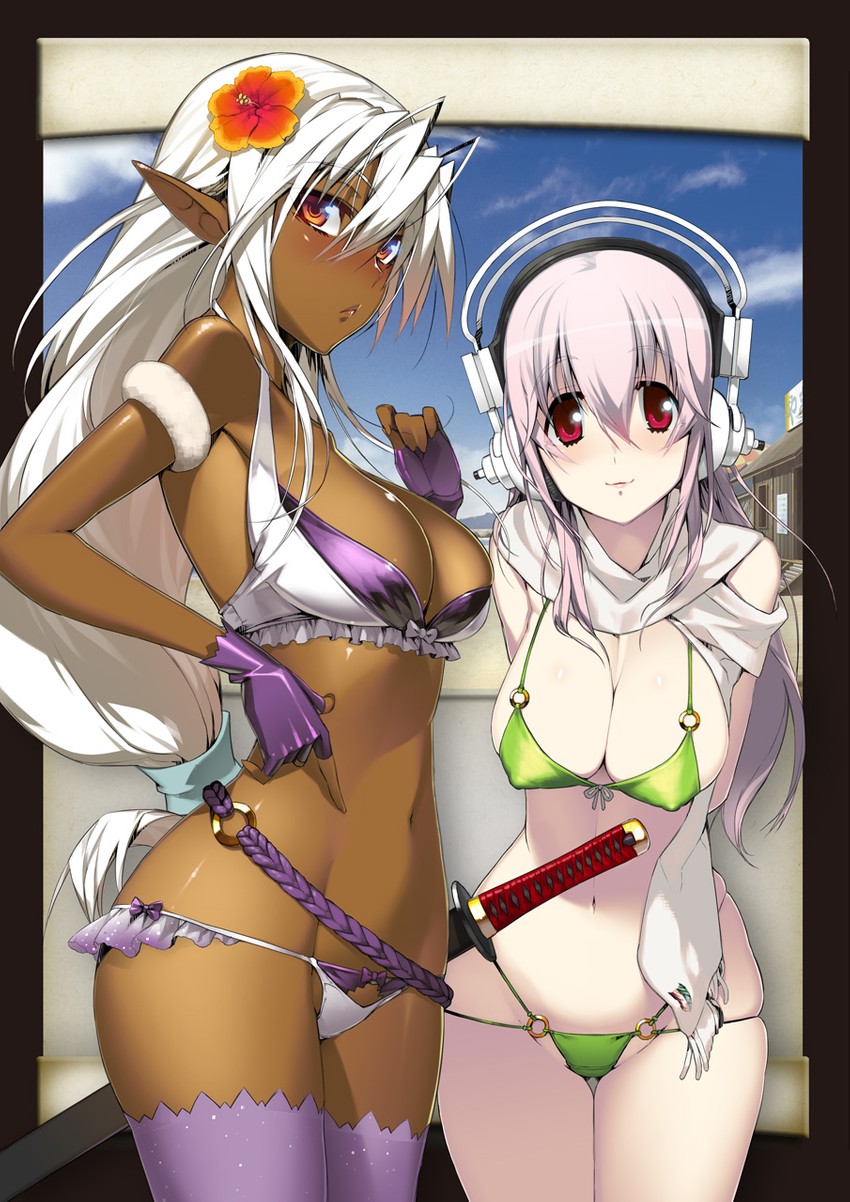 super sonico and sansei muramasa (nitroplus and 1 more) drawn by namaniku_atk
