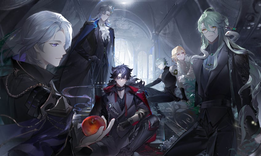 alhaitham, neuvillette, kaveh, kamisato ayato, wriothesley, and 2 more (genshin impact) drawn by ste7619