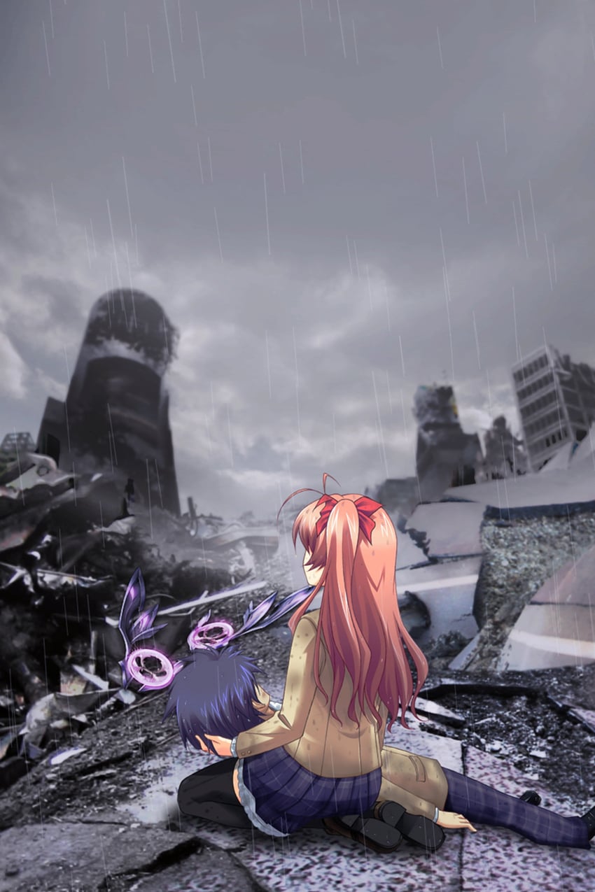 sakihata rimi and nishijou takumi (chaos;head) drawn by matsuo_yukihiro