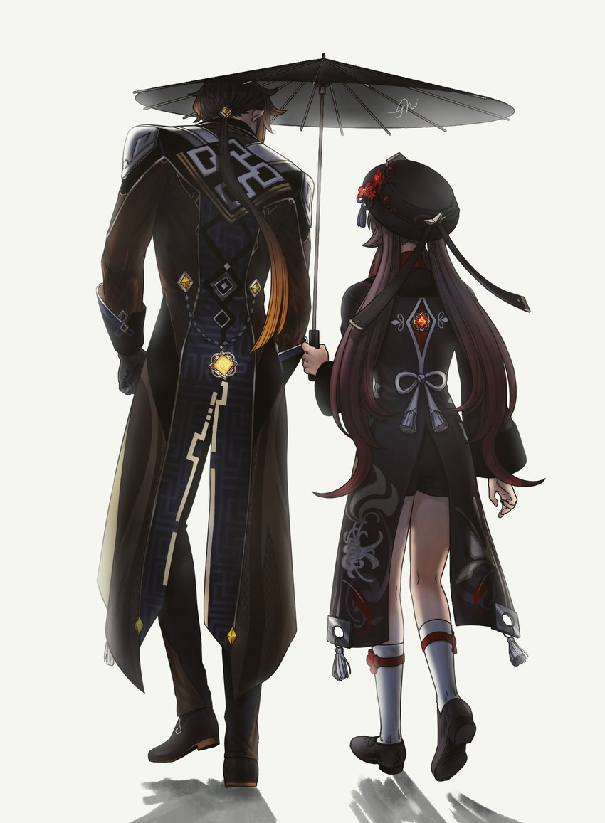 hu tao and zhongli (genshin impact) drawn by gs_a_eliha