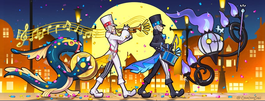 ingo, chandelure, emmet, and eelektross (pokemon and 1 more) drawn by choochooboss