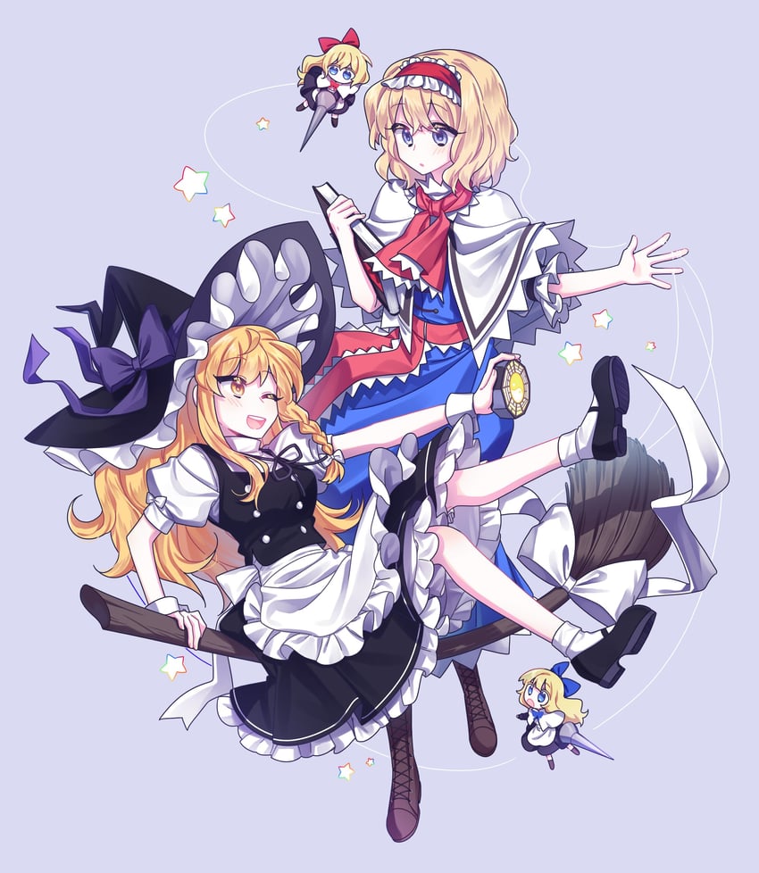 kirisame marisa, alice margatroid, shanghai doll, and hourai doll (touhou) drawn by toichou_butterfly
