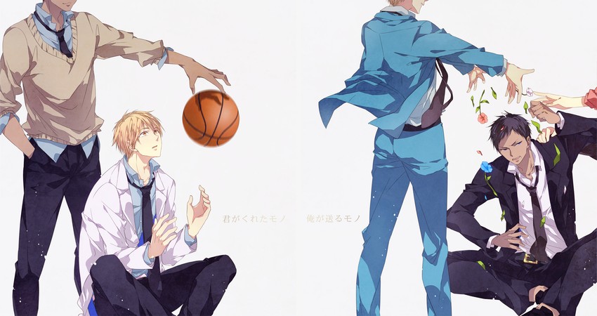 aomine daiki, kise ryouta, and momoi satsuki (kuroko no basuke) drawn by sara666