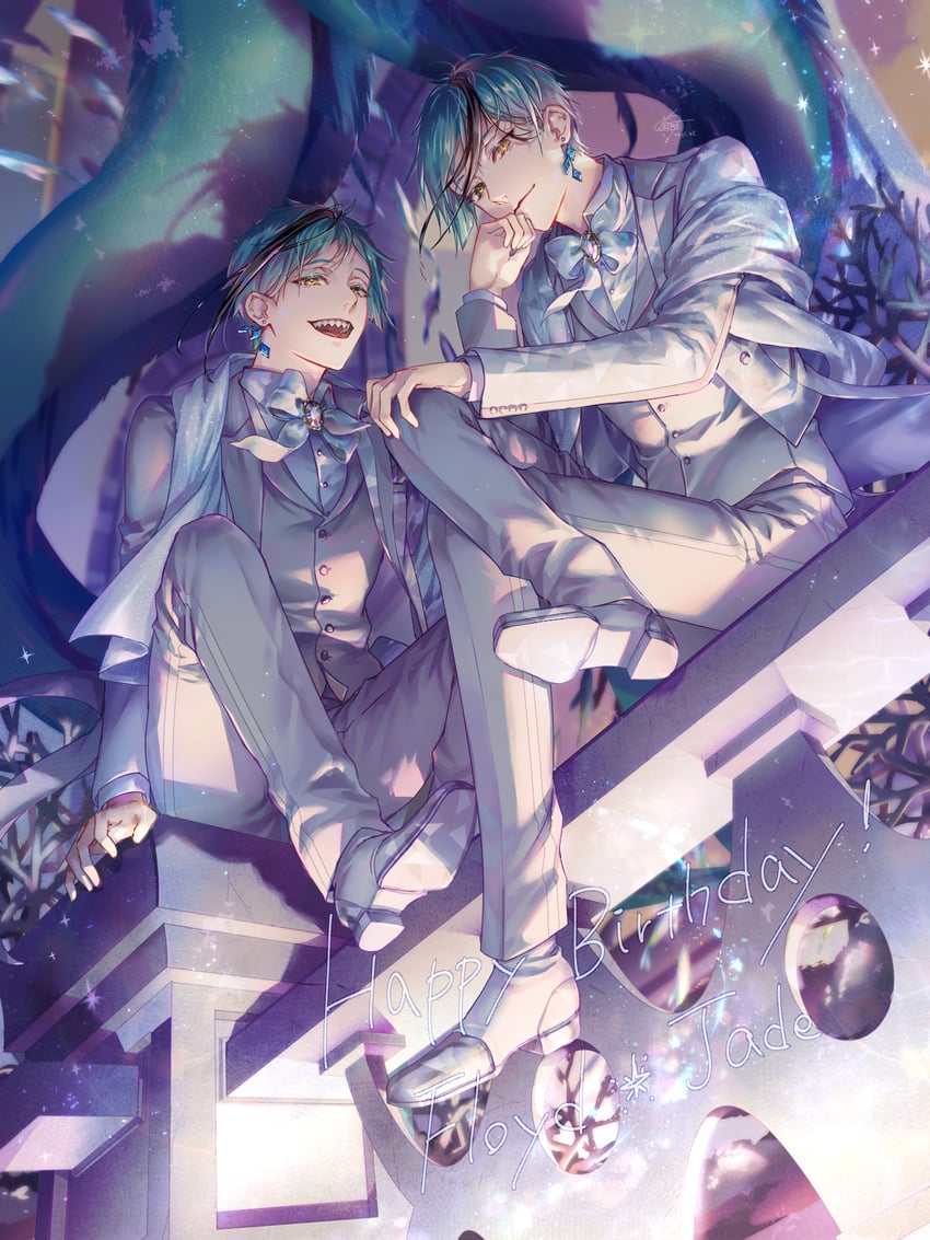 floyd leech and jade leech (twisted wonderland) drawn by doro_(sabarudoro)