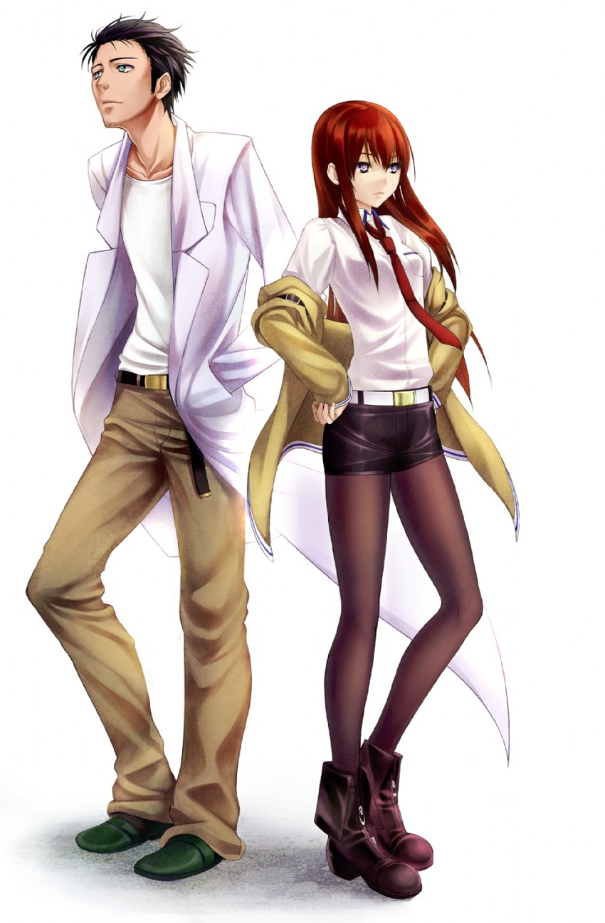 makise kurisu and okabe rintarou (steins;gate) drawn by nidoro