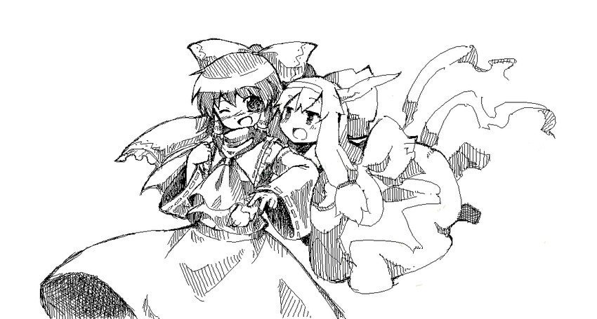 hakurei reimu and ibuki suika (touhou) drawn by fuukadia_(narcolepsy) and sora_no_amagumo