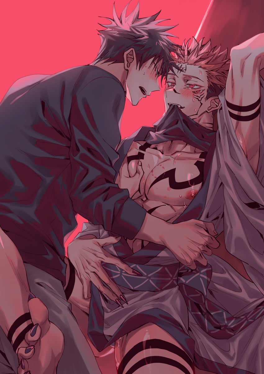 fushiguro megumi and ryoumen sukuna (jujutsu kaisen) drawn by azukiharuta_ju