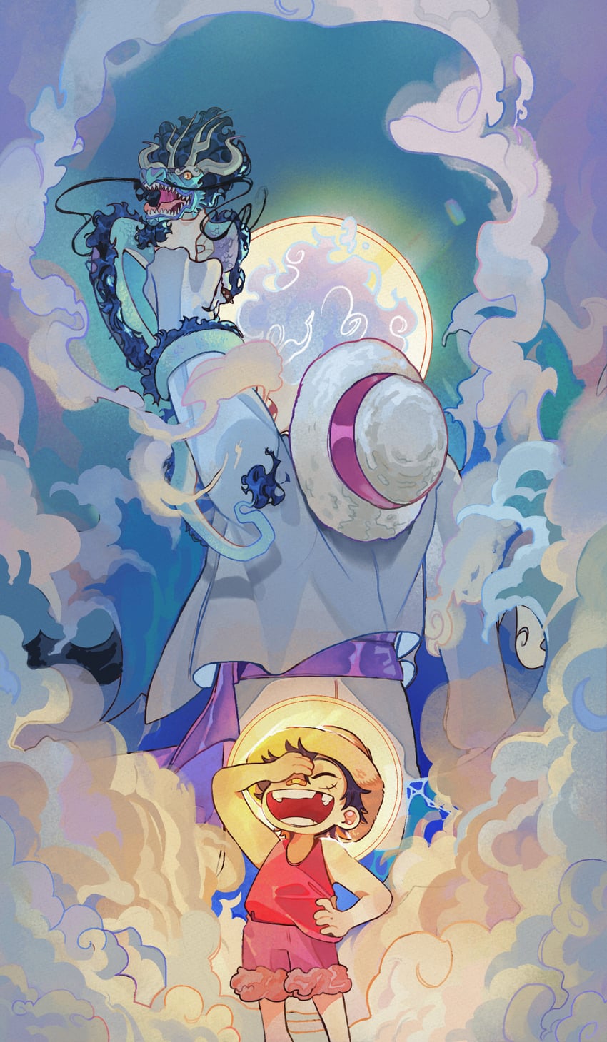 monkey d. luffy and kaidou (one piece) drawn by artsicfox