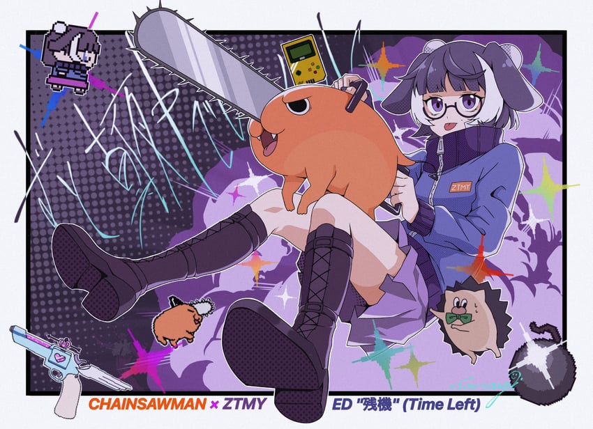 pochita, uniguri, and aca-ne (chainsaw man and 2 more) drawn by sana_gi02