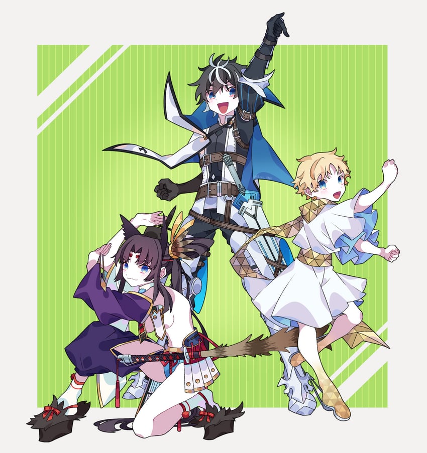 ushiwakamaru, voyager, and charlemagne (fate and 1 more) drawn by kujiramaru