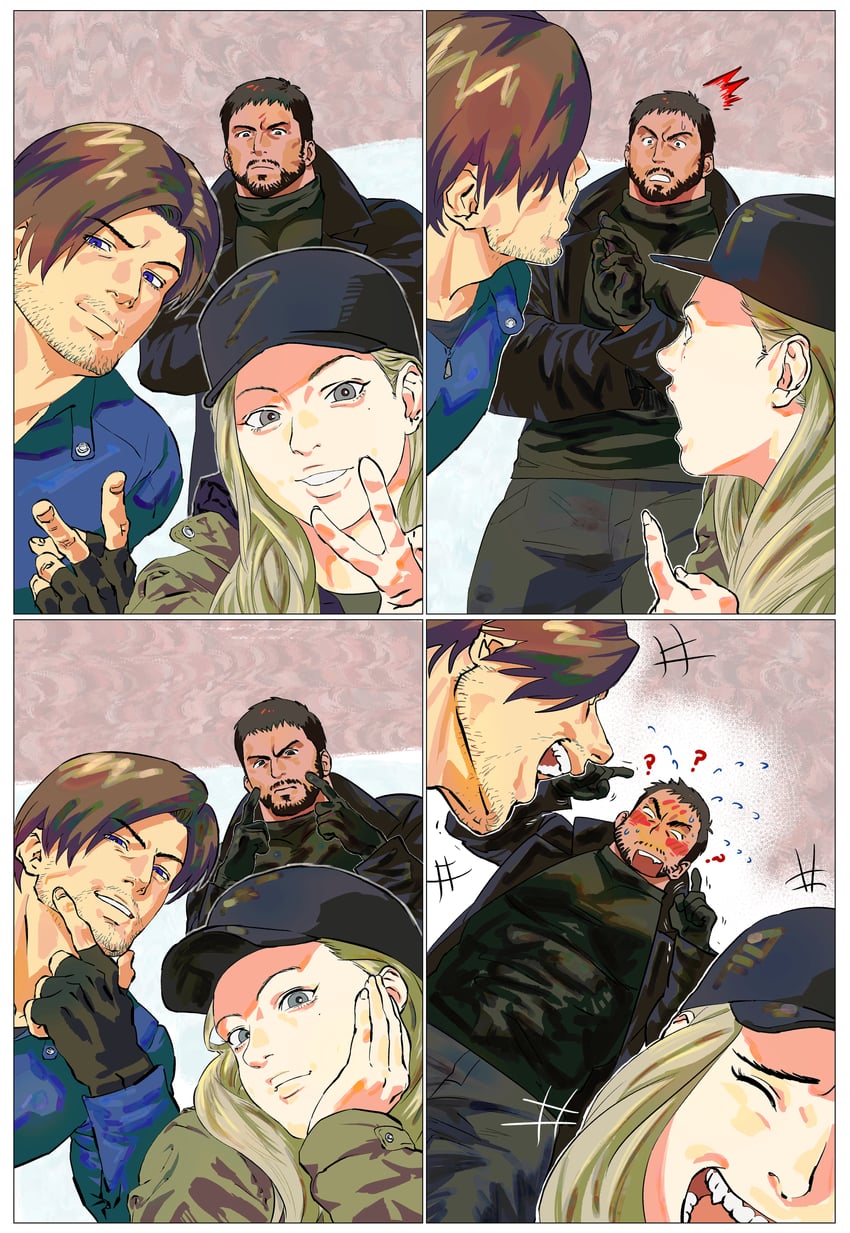 leon s. kennedy, chris redfield, and rosemary winters (resident evil and 1 more) drawn by 123456dyom