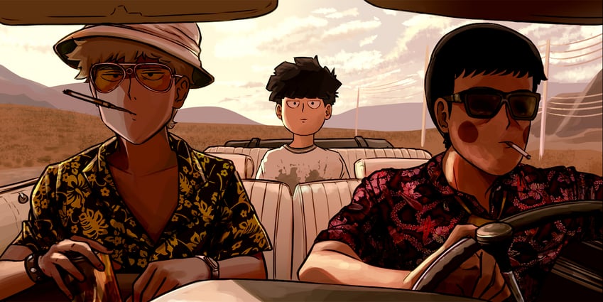 kageyama shigeo, reigen arataka, ekubo, and yoshioka mamoru (mob psycho 100 and 1 more) drawn by homunculus100