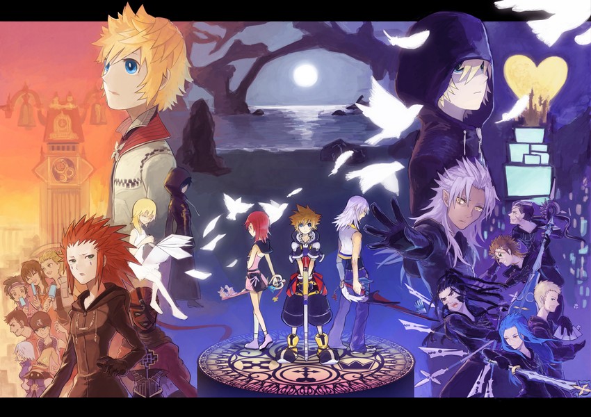 sora, kairi, riku, xion, namine, and 15 more (final fantasy and 5 more) drawn by akizuno