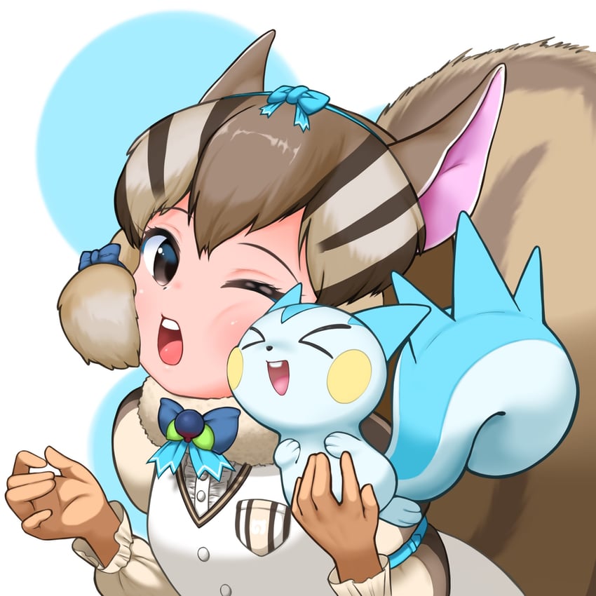 pachirisu and siberian chipmunk (pokemon and 2 more) drawn by universe_hululu