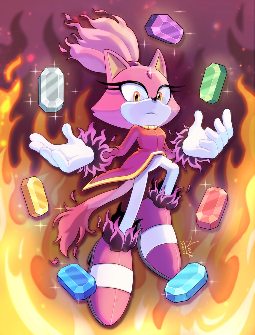 blaze the cat and burning blaze (sonic) drawn by angiethecat