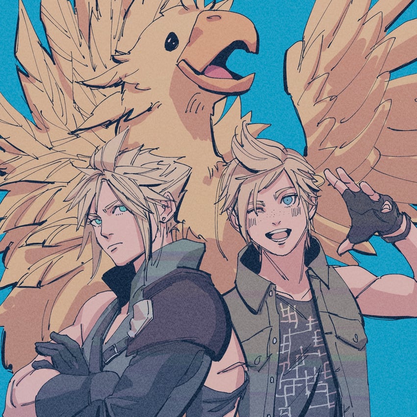cloud strife and prompto argentum (final fantasy and 3 more) drawn by oimo_(oimkimn)