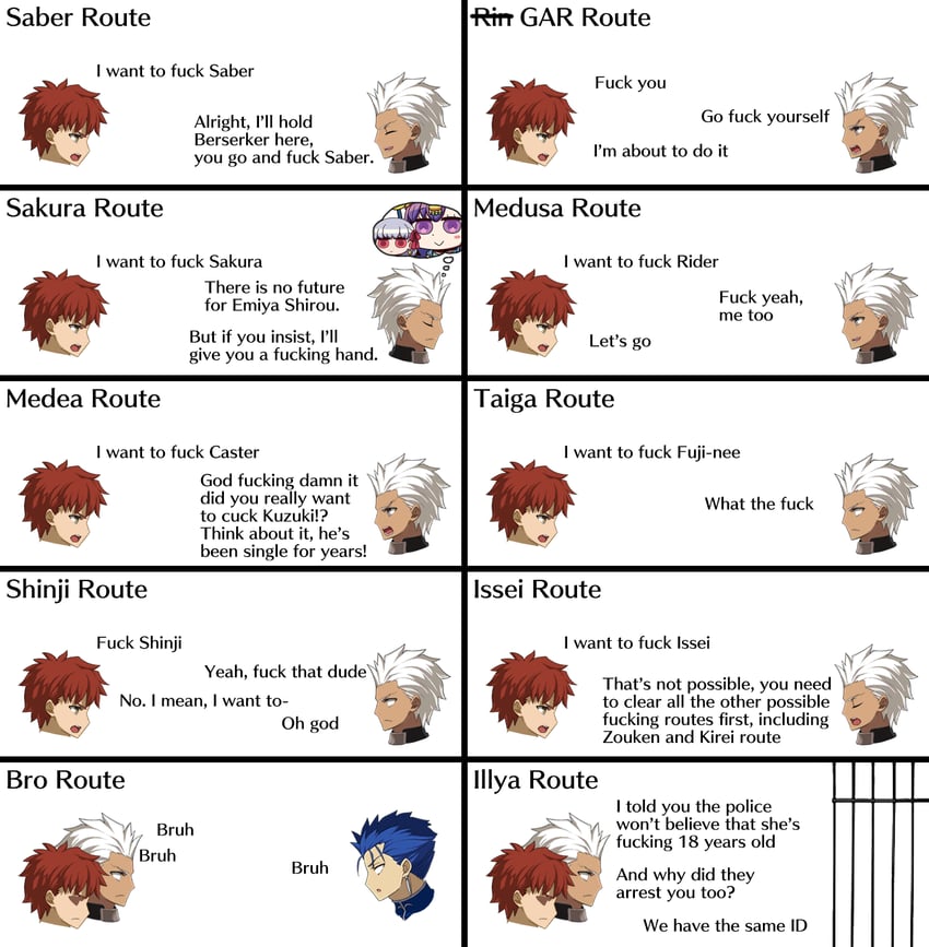 emiya shirou, cu chulainn, archer, kama, and parvati (fate and 2 more) drawn by kmvt