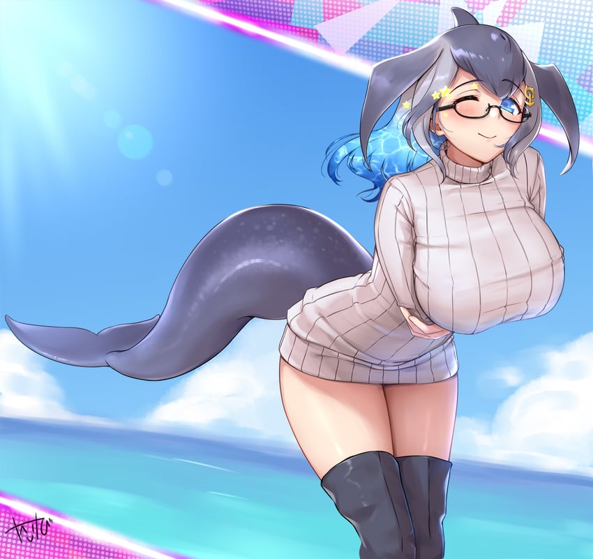 blue whale (kemono friends and 1 more) drawn by takebi