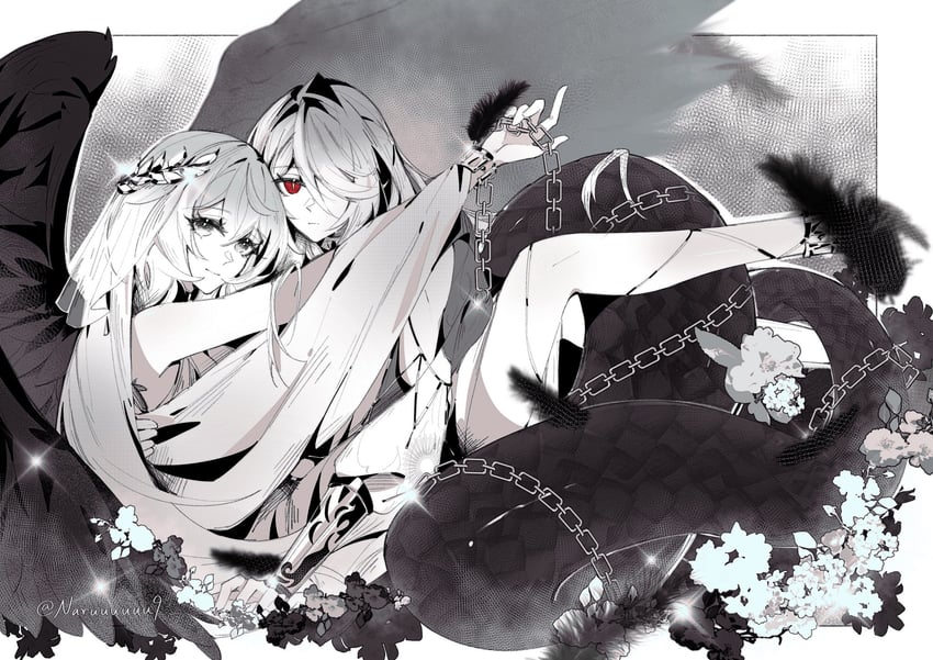 acheron and black swan (honkai and 1 more) drawn by naruuuuuu9