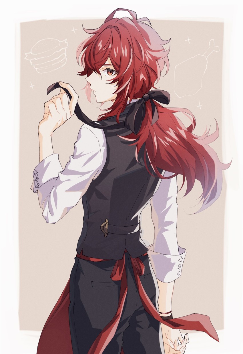 diluc (genshin impact and 1 more) drawn by mizuamememe