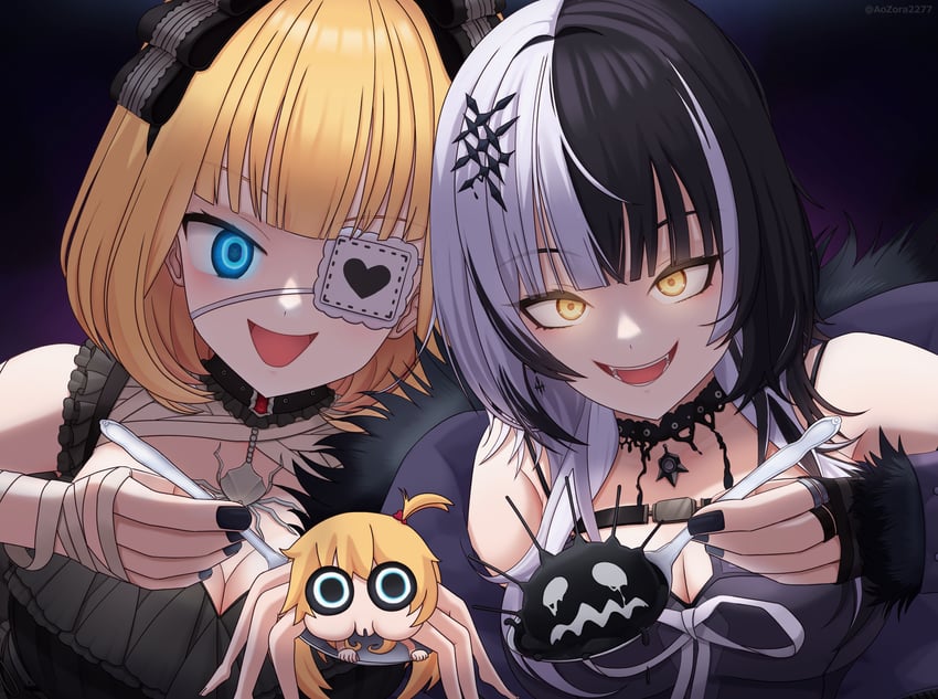 shiori novella, akai haato, yorick, and spiderchama (hololive and 1 more) drawn by aozora_(aozora2277)
