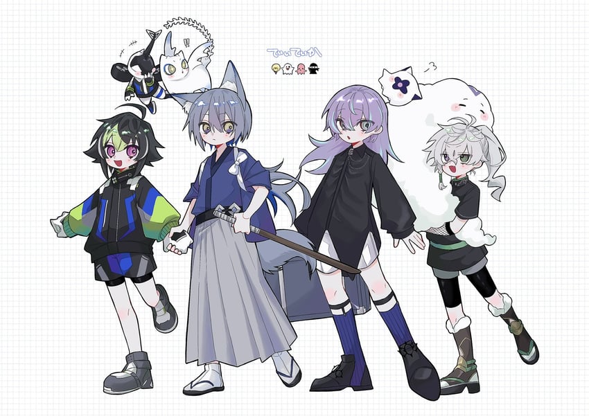 hoshirube sho, murakumo kagetsu, koyanagi rou, inami rai, otomo, and 1 more (nijisanji) drawn by nyunyunyuringo