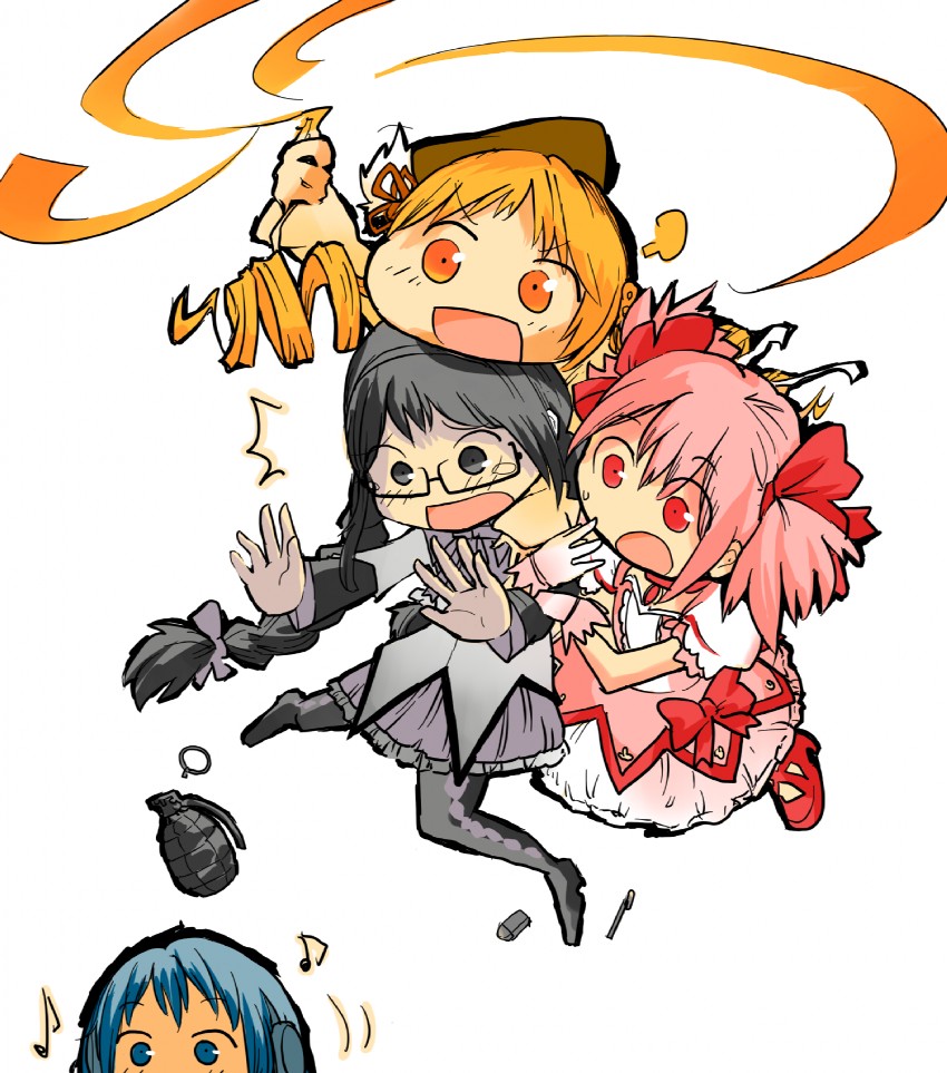 akemi homura, kaname madoka, miki sayaka, and tomoe mami (mahou shoujo madoka magica) drawn by shiotan