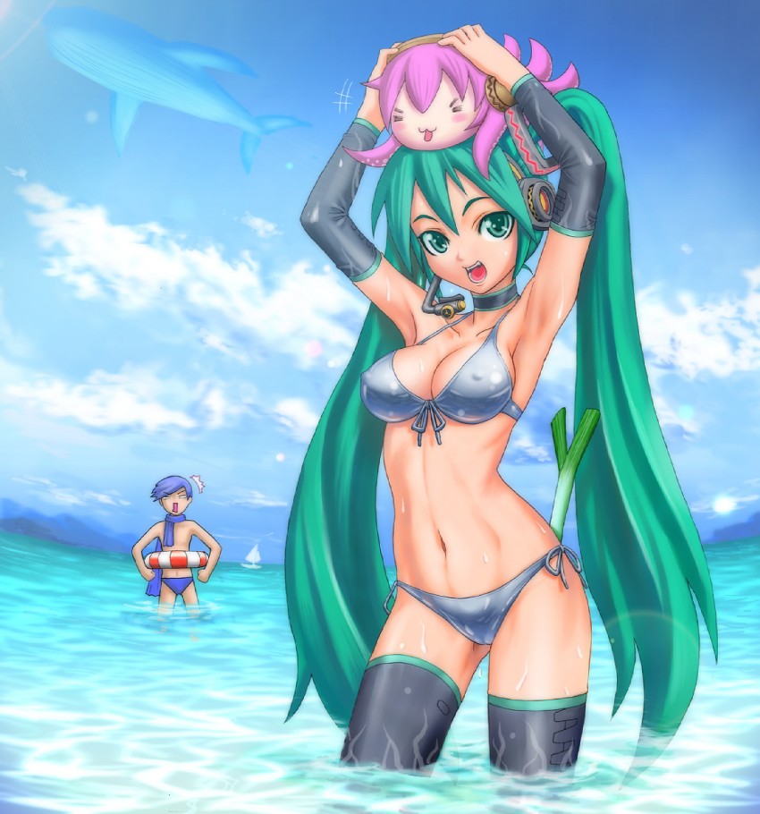 hatsune miku, megurine luka, kaito, and takoluka (vocaloid) drawn by shu_(la-placetick)
