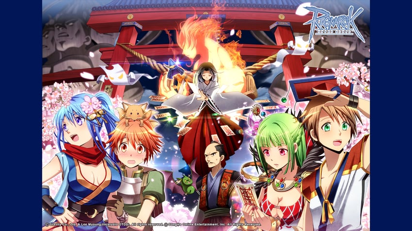 sorcerer, novice, ninja, star gladiator, miko, and 2 more (ragnarok online) drawn by nip_sakazuki