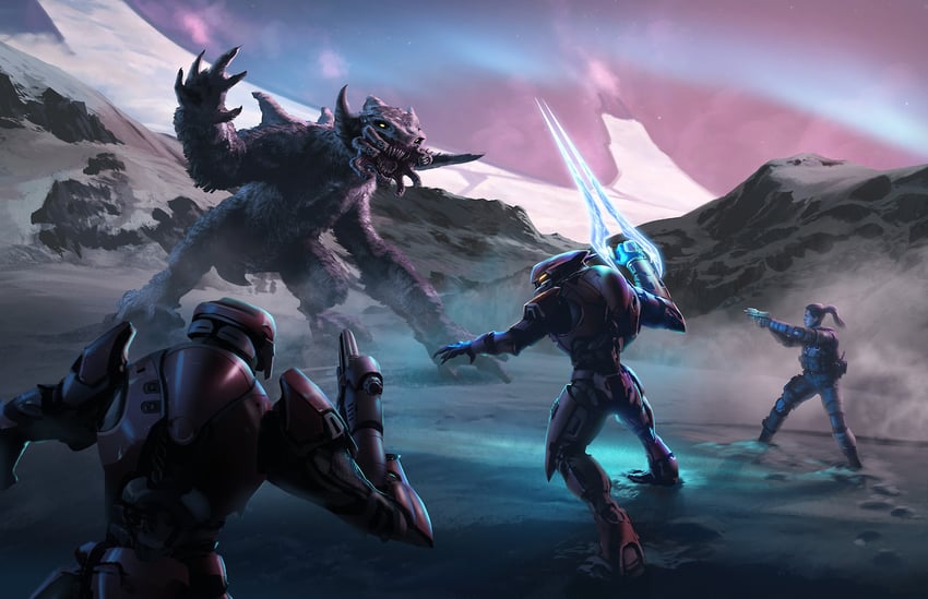 olympia vale, usze 'taham, and n'tho 'sraom (halo and 1 more) drawn by isaac_hannaford