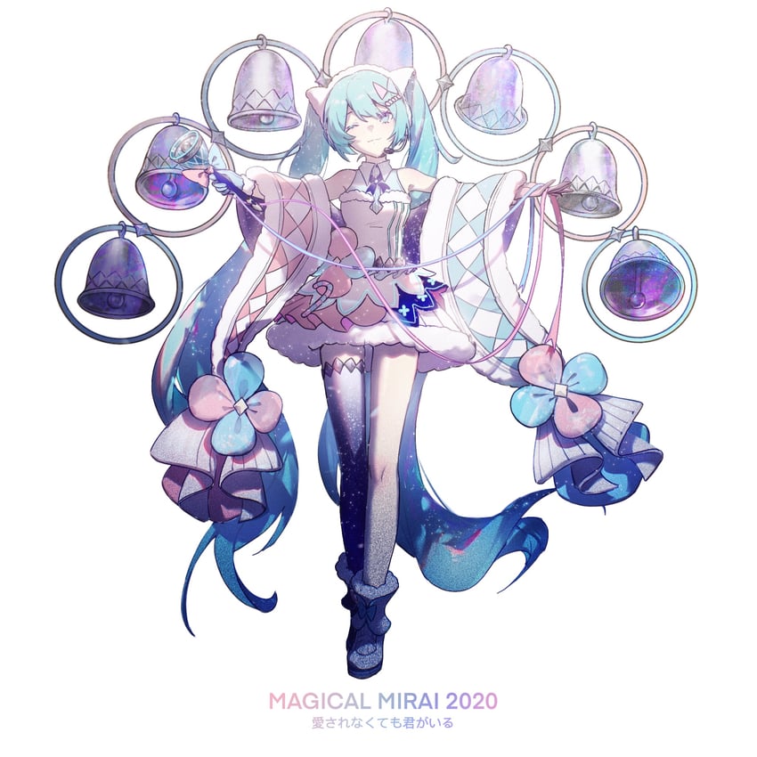 hatsune miku and magical mirai miku (vocaloid and 2 more) drawn by konya_karasue