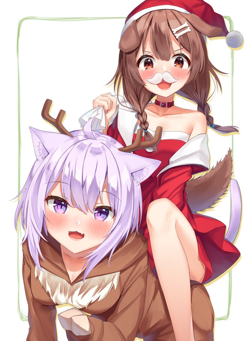 nekomata okayu and inugami korone (hololive) drawn by k_mugura