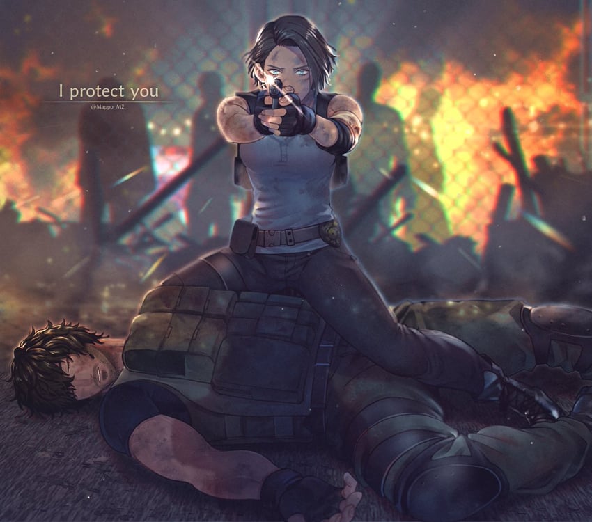 jill valentine and carlos oliveira (resident evil and 2 more) drawn by mappo_m2
