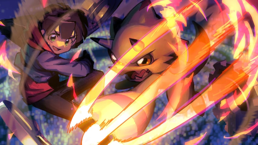 gammamon and amanokawa hiro (digimon and 1 more) drawn by s_nample