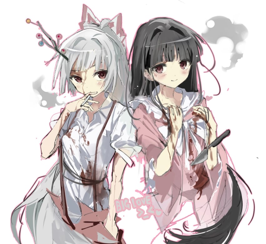 fujiwara no mokou and houraisan kaguya (touhou) drawn by sesmkun