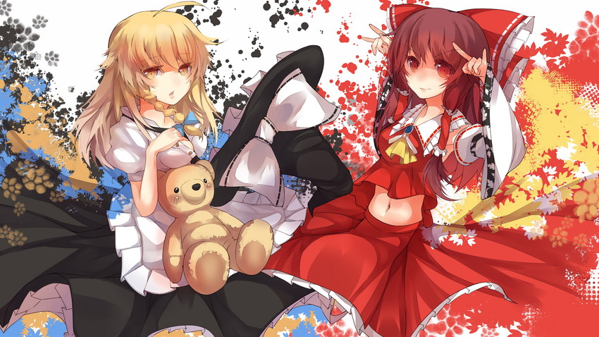 hakurei reimu and kirisame marisa (touhou) drawn by rain_lan